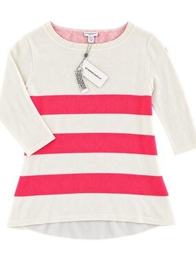 Katherine Barclay NWT Coral Ivory Striped High Low Knit Top Size S